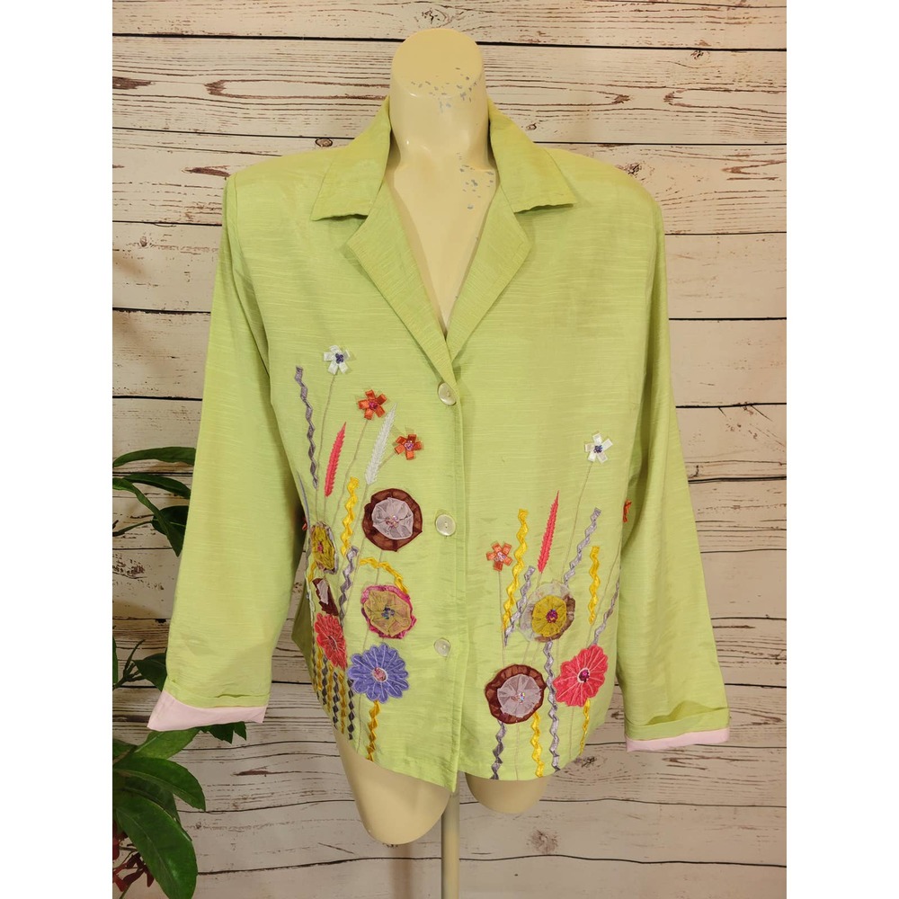 NWT Indigo Moon QVC Floral Embellished 90's Jacket Lined Made in‎ India Large
